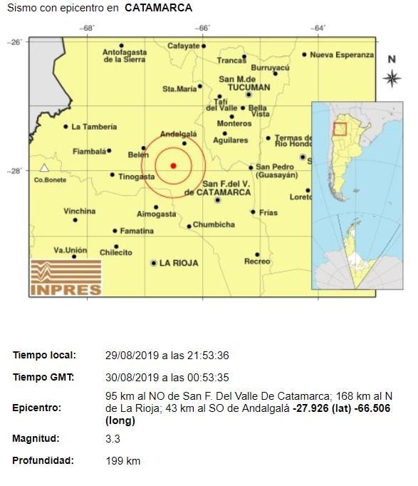 INPRES sismo en Catamarca