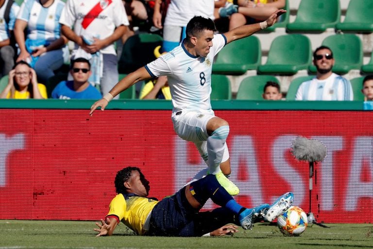 Marcos Acuña, durante un partido amistoso con la selección Argentina (web).