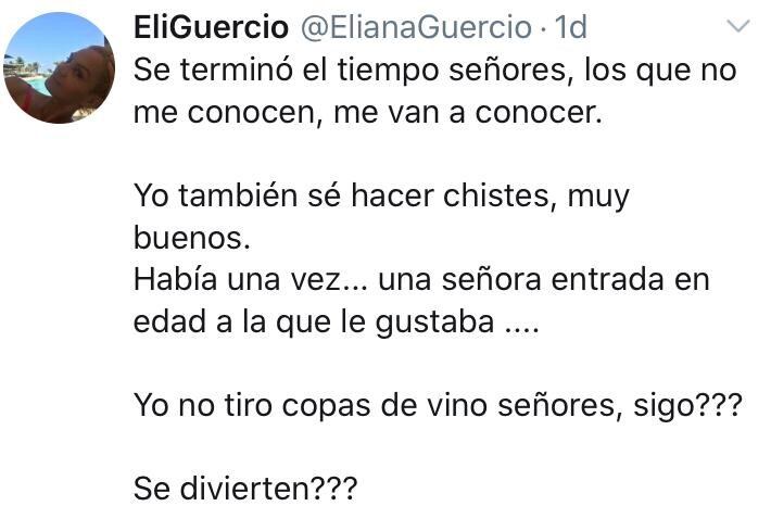 Eliana Guercio publicó un amenazante mensaje.