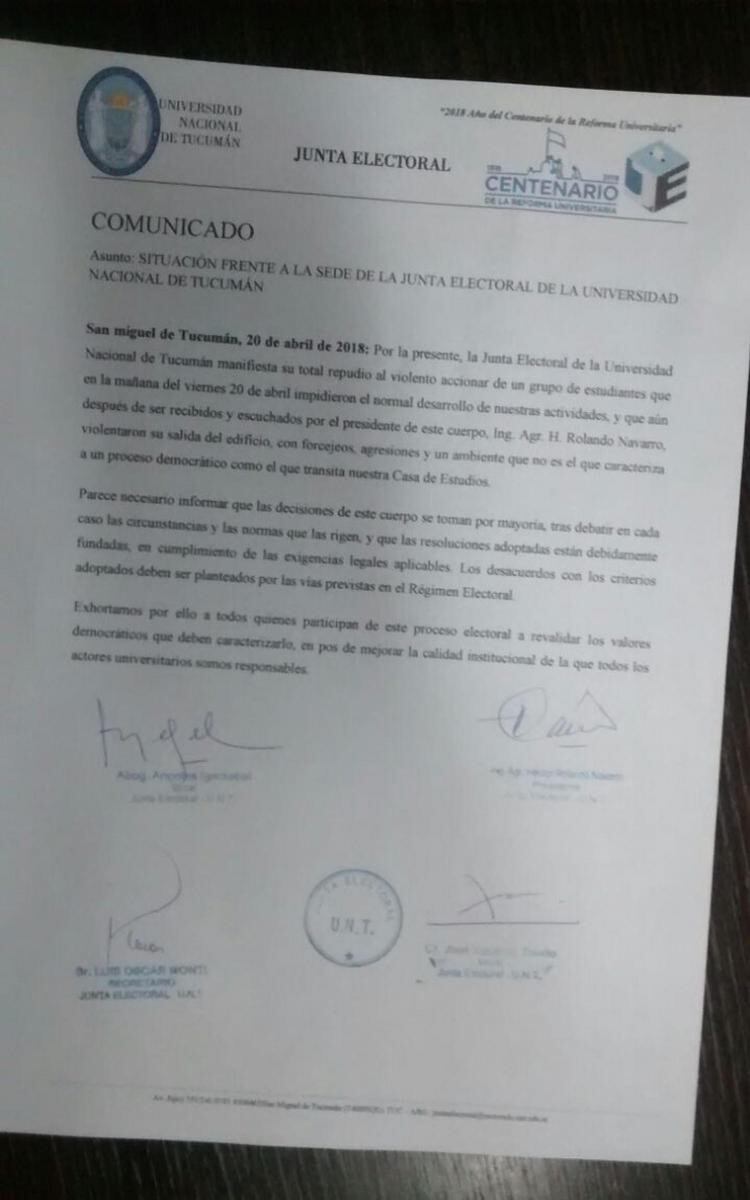 En respuesta al reclamo de los estudiantes la UNT emitió un comunicado.