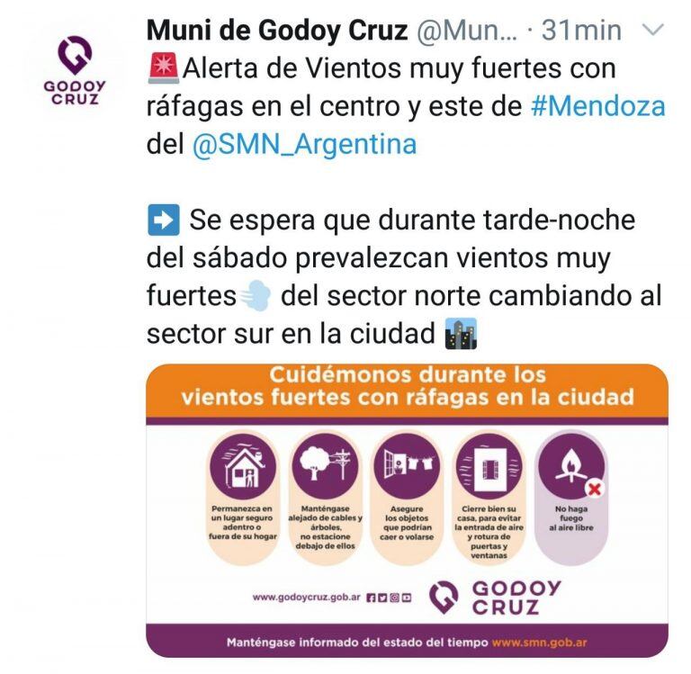 Alerta de la Municipalidad de Godoy Cruz