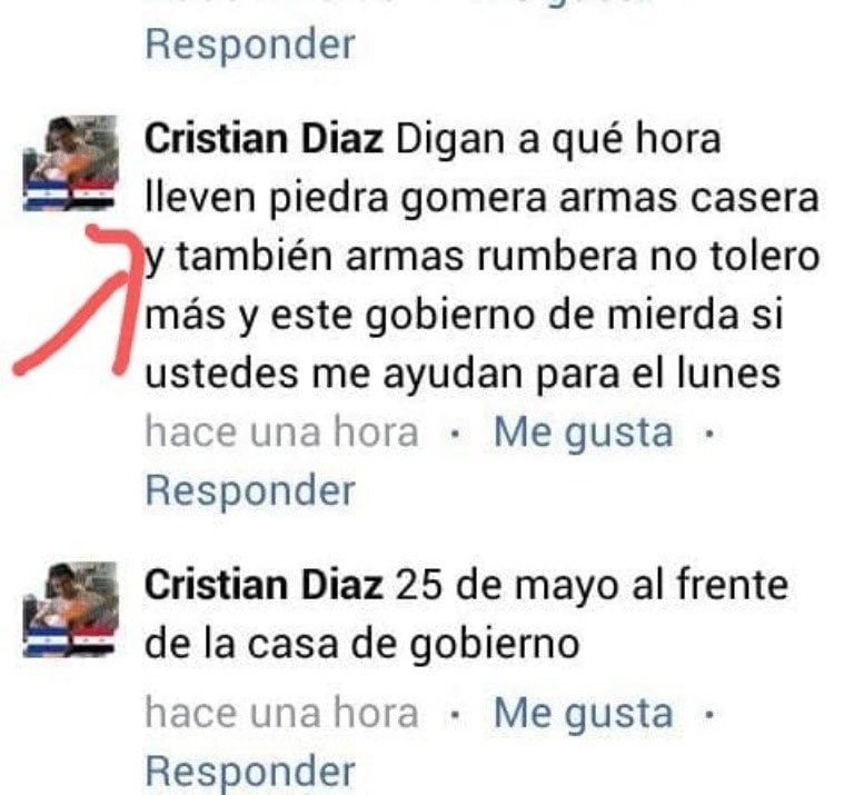 Dpiaz dijo no soportar más este gobierno y pidió que lleven piedras y armas para atacarlos.