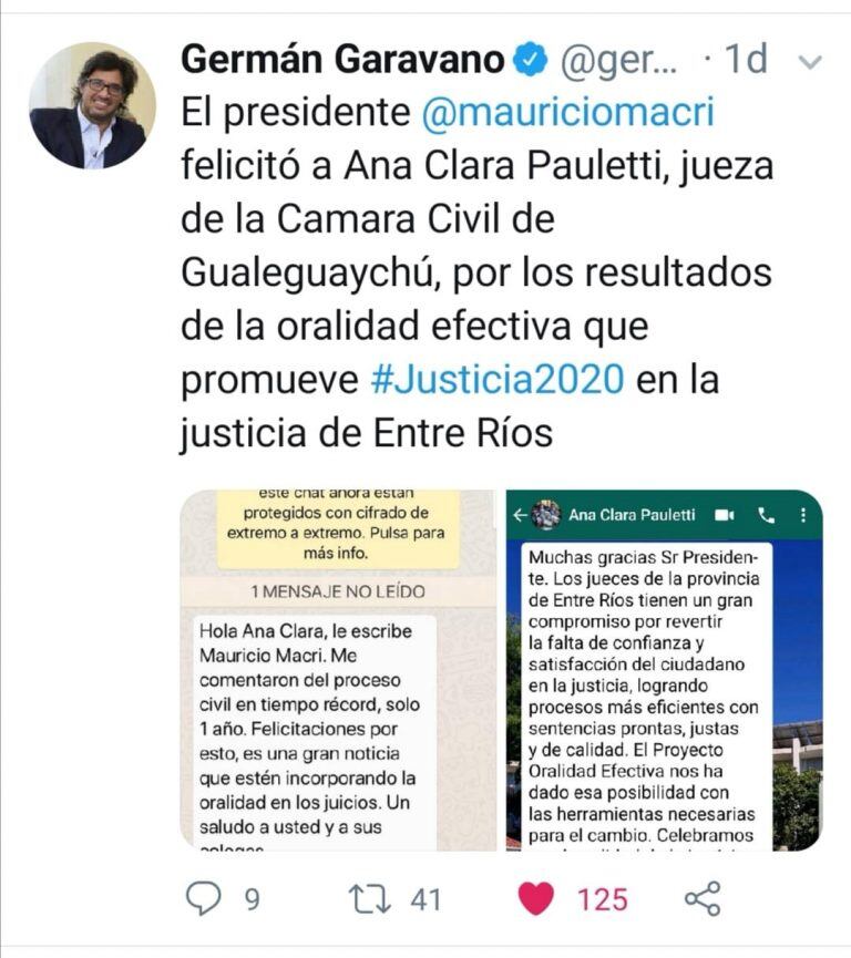 Mensaje Garavano
Crédito: Twitter