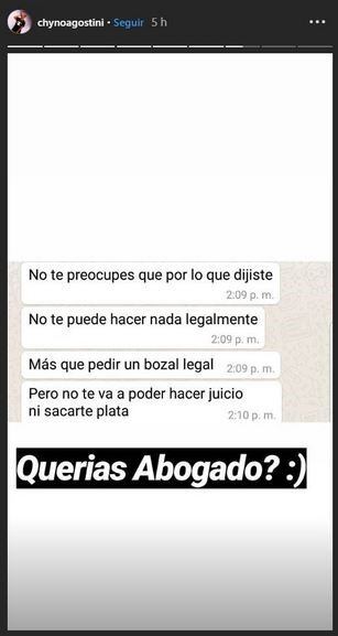 El Chyno Agostini difundió los chats que mantuvo con Fede Bal después de anunciar que iba a contar lo que sabía del hijo de Carmen Barbieri