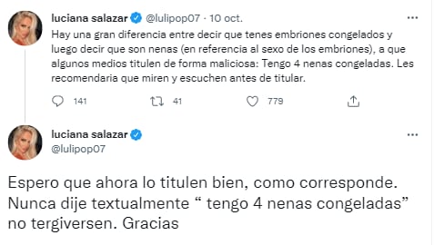 La explicación de Luciana Salazar sobre sus dichos.