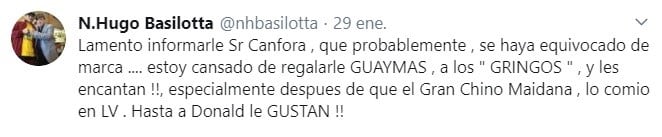 Tuit de Basilotta. (Twitter)