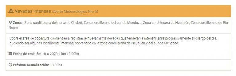 La alerta rige para Neuquén y Río Negro (web).