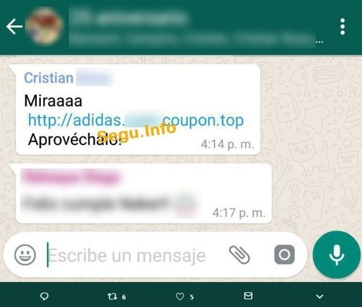 Advierten sobre una estafa por WhatsApp que simula ser una promoción de Adidas. (Web)