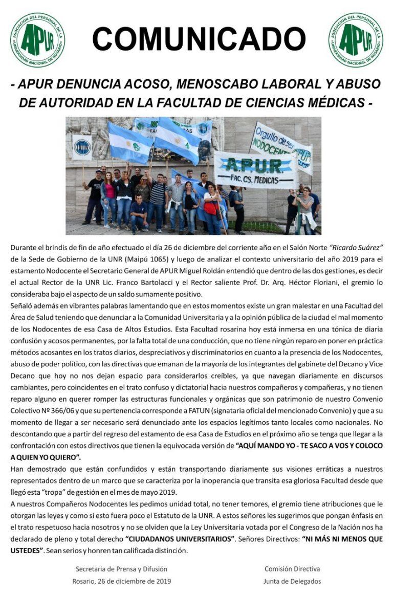 Denuncias de acoso laboral en la Facultad de Medicina (Apur)