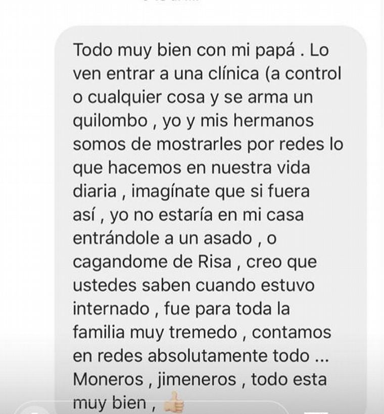 La aclaración de la hija de La Mona, Natalia, sobre el estado de salud de su papá.