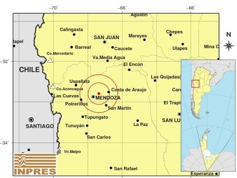 Sismo en Mendoza. Fuente: Inpres.