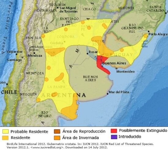 Mapa de los lugares dónde habita el Cardenal amarillo.