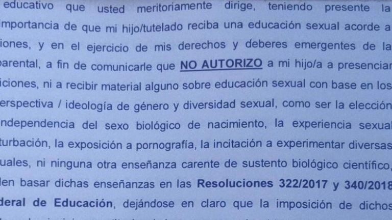 Prohibición para clases de sexualidad (El Patagónico)