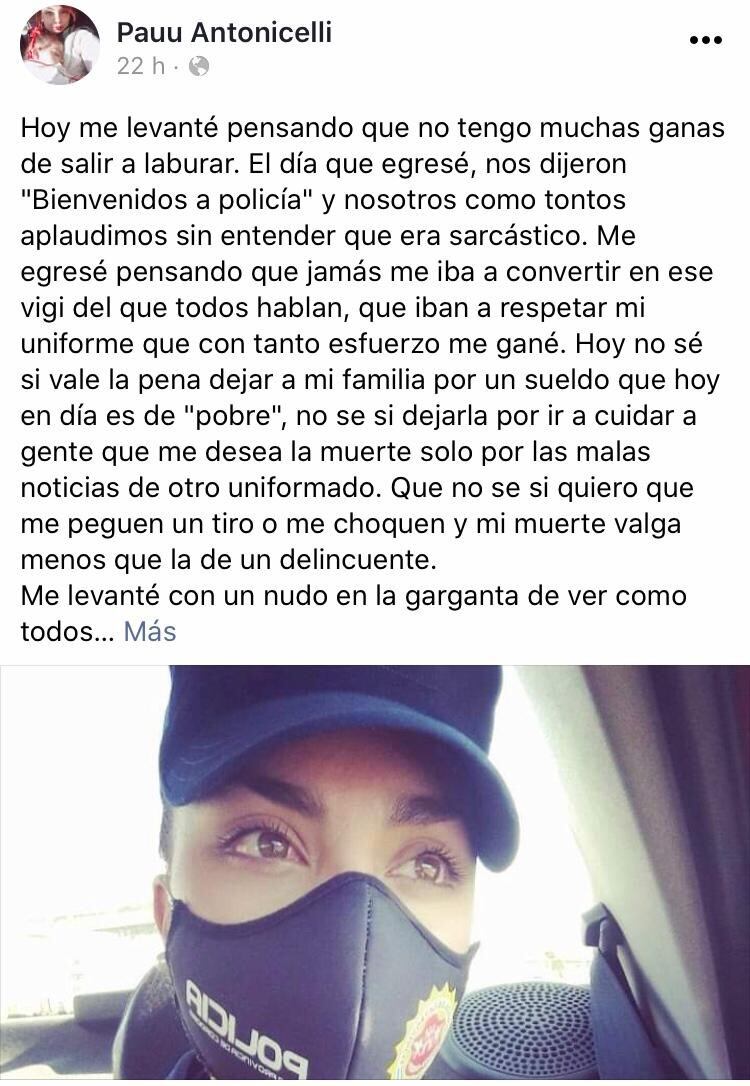 Descargo de la agente de Policía (Captura/Facebook)