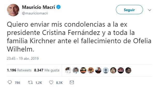 Mauricio Macri saludó a Cristina