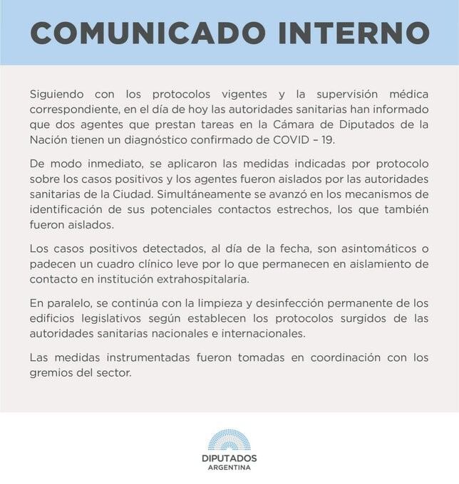 Comunicado de la Cámara de Diputados.