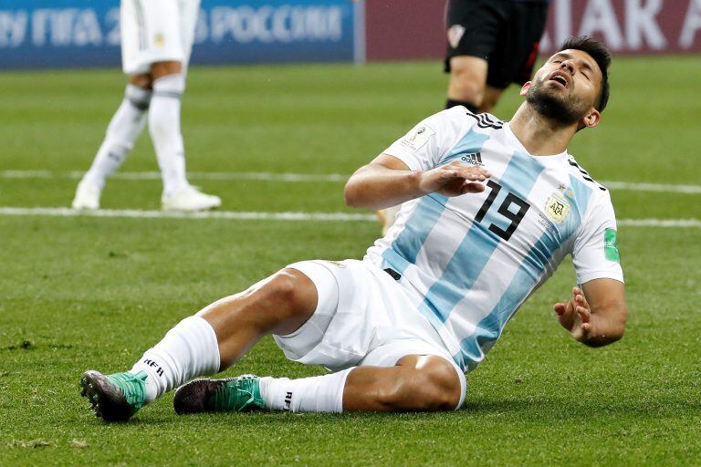 El delantero argentino Sergio "kun" Agüero durante el partido Argentina-Croacia, del Grupo D del Mundial de Fútbol de Rusia 2018, en el Estadio de Nizhni Nóvgorod de Nizhni Nóvgorod, Rusia, hoy 21 de junio de 2018.