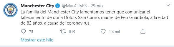 Manchester City comunico la noticia. (Twitter)