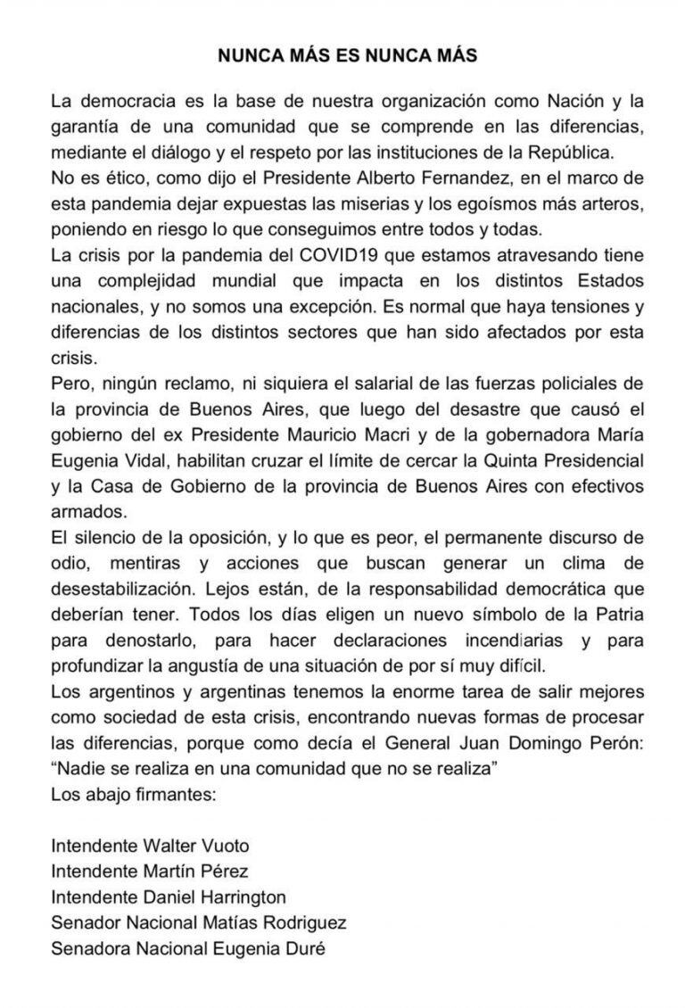 Apoyo fueguino a la Democracia y a las Instituciones