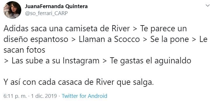 La nueva camiseta de River generó polémica entre los hinchas (Foto: captura Twitter)