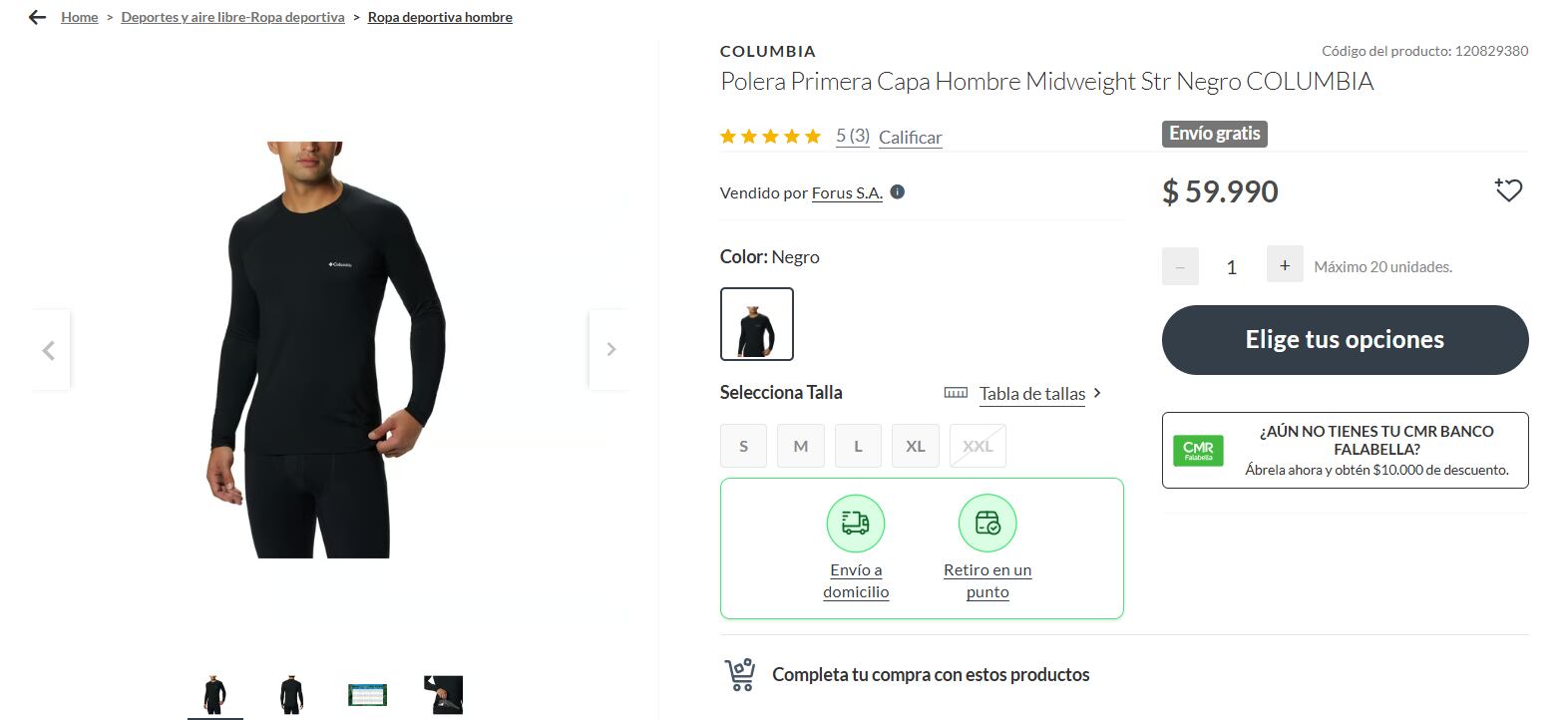 Esto es lo que cuesta una remera térmica para nieve Columbia en Chile.