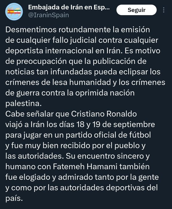 El texto que desmiente la condena a Cristiano Ronaldo.