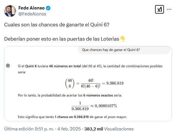 Federico Alonso calculó las mínimas chances de ganar el Quini 6 este año