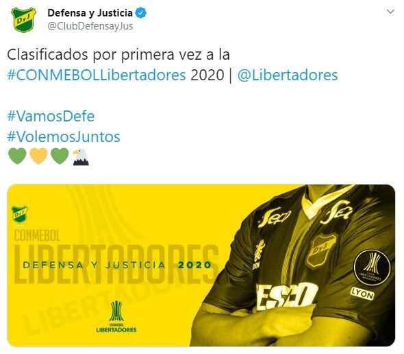 Defensa y Justicia juega la Libertadores por primera vez en su historia (Foto: captura Twitter)