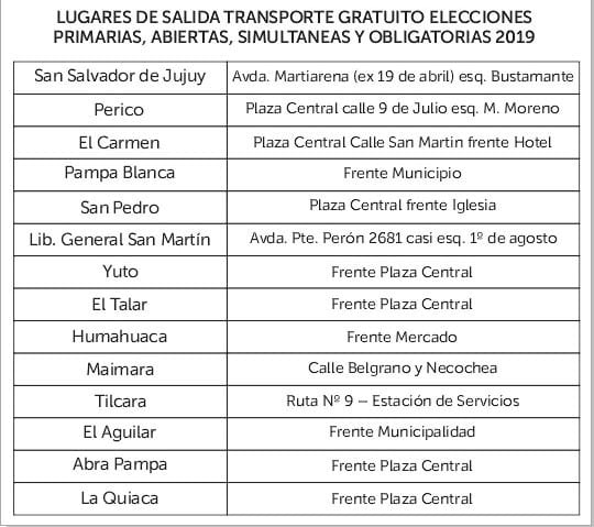 Entre las 6:00 y las 20:00 habrá transporte gratuito para electores entre esta capital y localidades del interior.