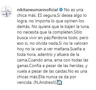 El mensaje de Nicole en Instagram.