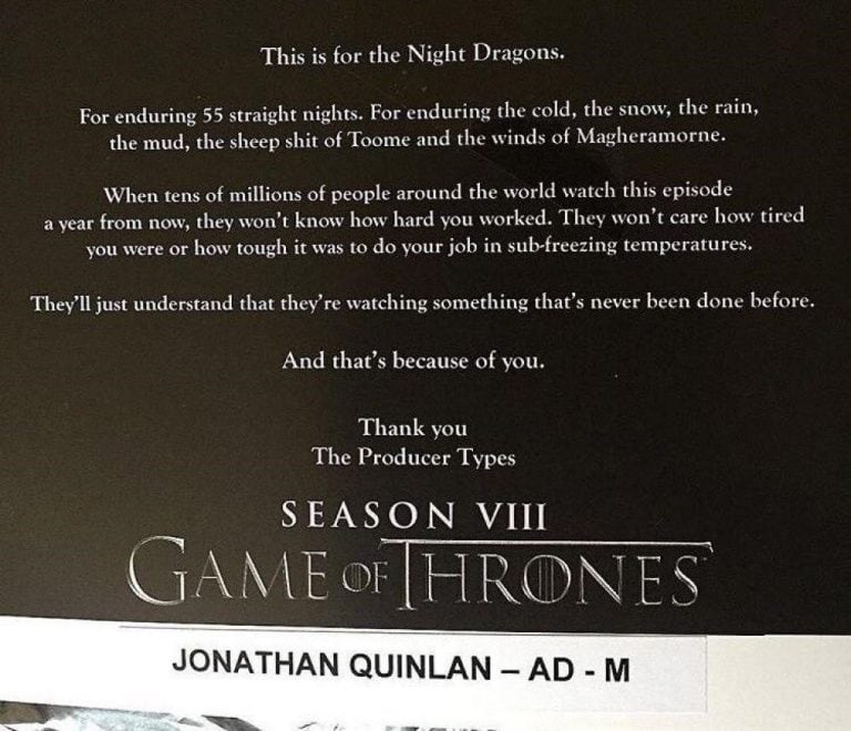 La carta que subió un asistente de producción de Game Of Thrones sobre la filmación de la gran batalla que tendrá la octava temporada de la serie.