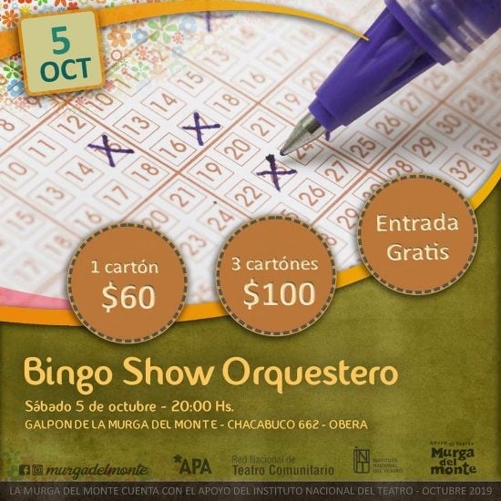 La Murga del Monte organiza un Bingo Show para este sábado.