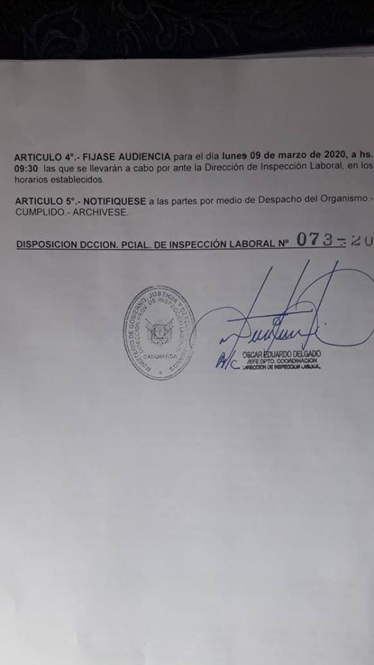 Conciliación Obligatoria, Disposición N°073/2020