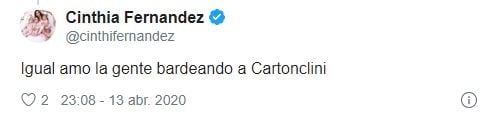 El comentario de Cinthia Fernandez sobre su expareja. (Twitter)