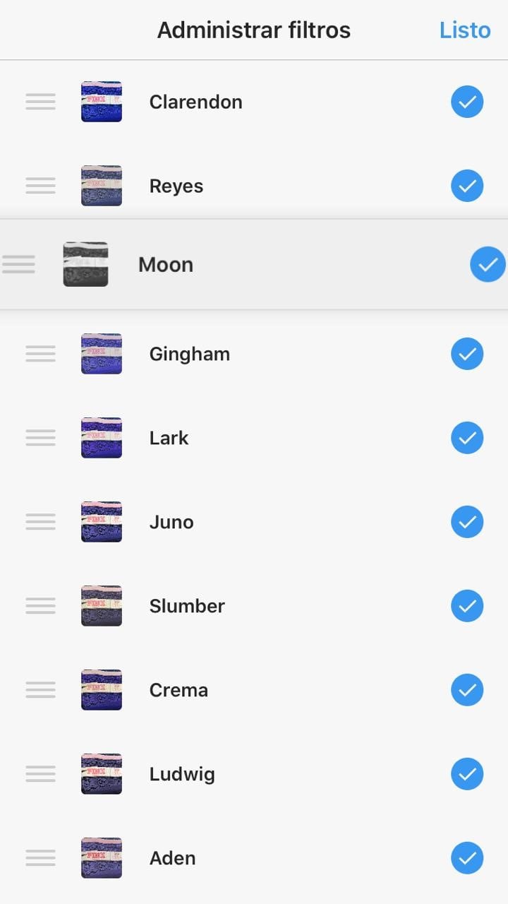 Podés ordenar los filtros de Instagram a tu gusto.