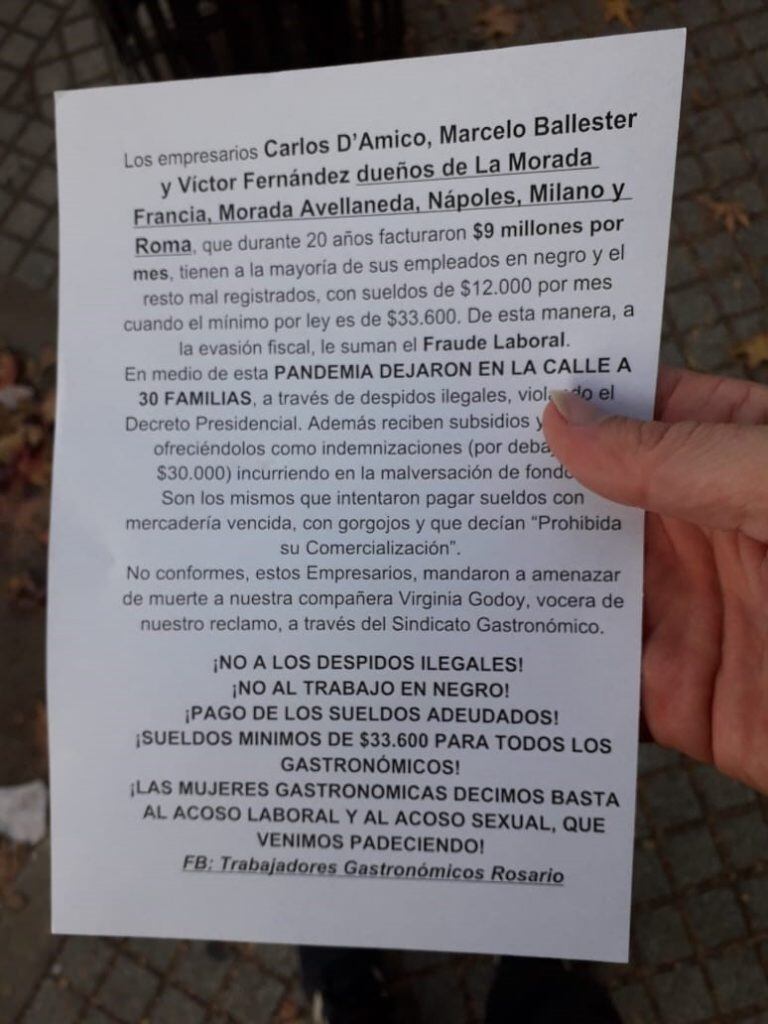 Empleados acusan a empresarios gastronómicos de usar ayuda estatal para despedir personal (Vía Rosario)