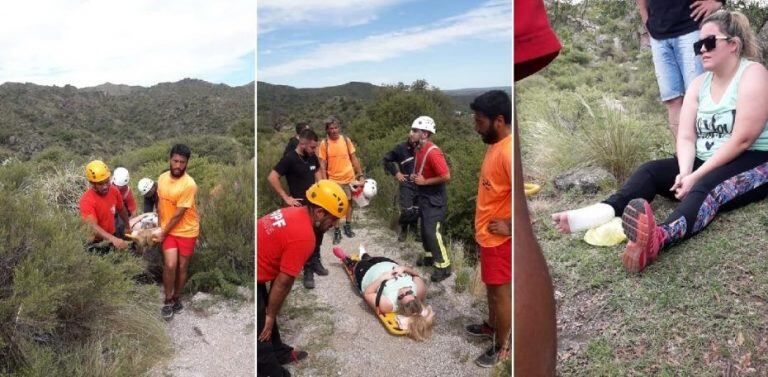 Los bomberos que rescataron a la turista en El Salto de la Moneda.