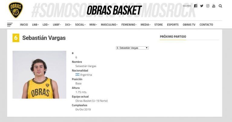 El perfil de Sebastián Vargas en la página oficial de Obras (Foto: Captura).