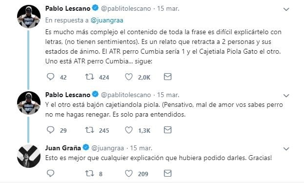 La respuesta de Pablo Lescano. (Captura)