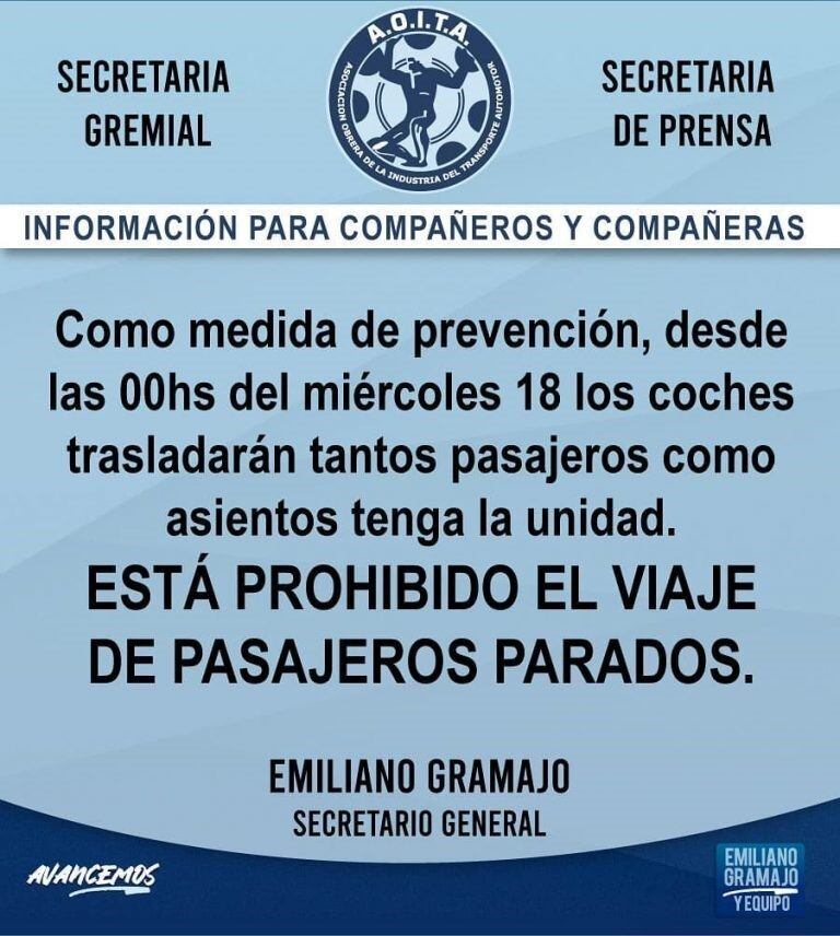 Medida preventiva difundida por Aoita.