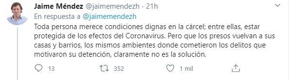 El descargo del intendente Jaime Méndez. (Twitter)