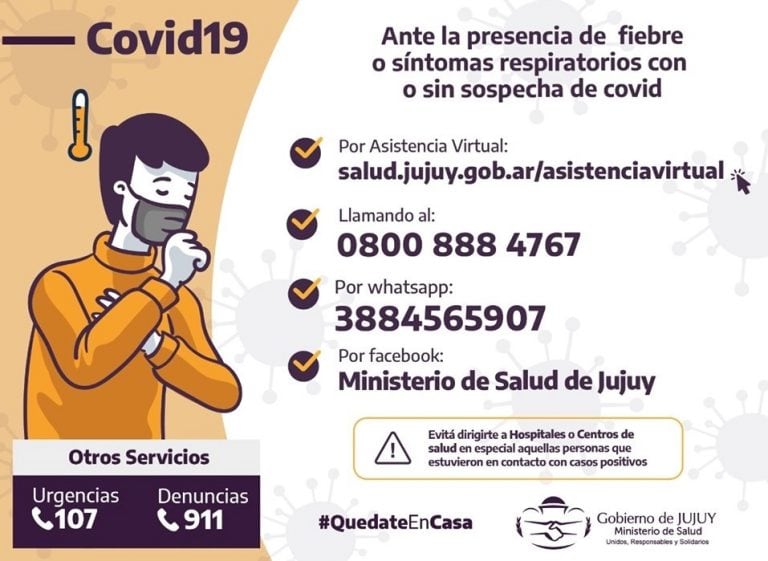 Pieza gráfica que recuerda recomendaciones y actualiza las vías de contacto con las áreas de Salud dedicadas a Covid-19.