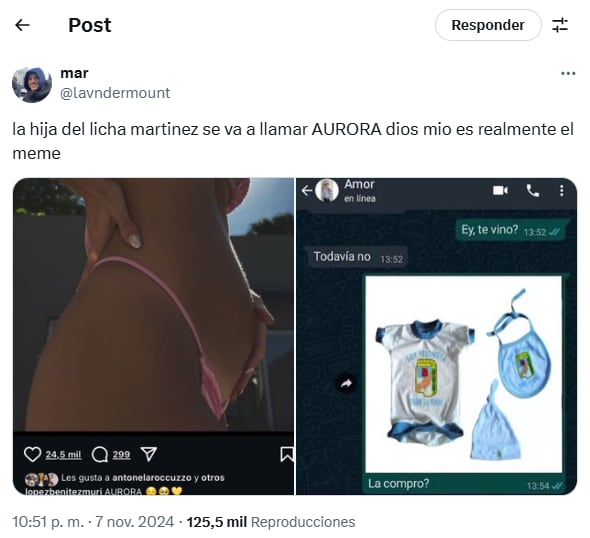 Lisandro Martínez y Muri López Benítez revelaron el nombre de su hija y explotaron los memes