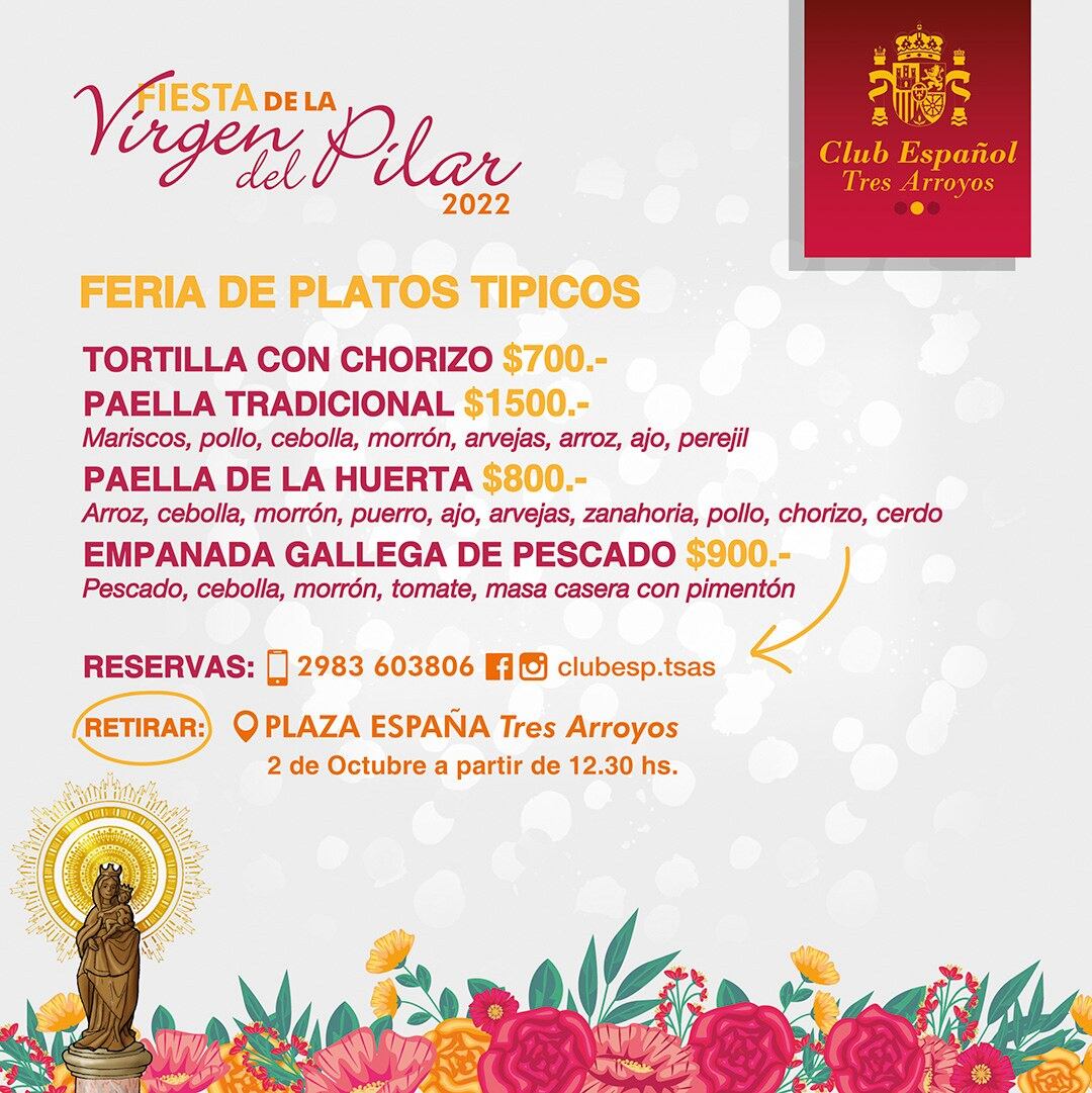 El Club Español de Tres Arroyos realizará este domingo la Fiesta de la Virgen del Pilar