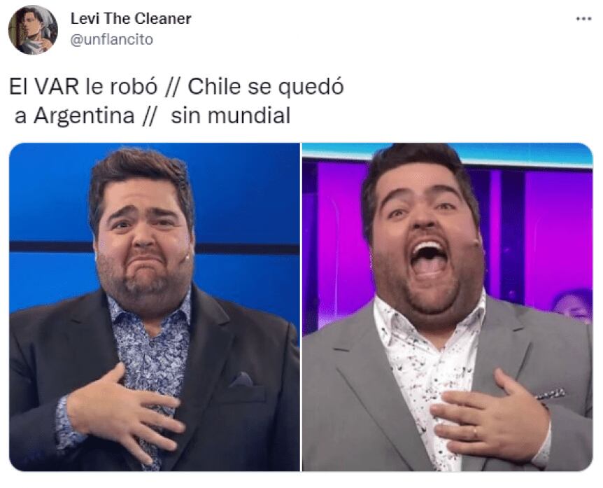 La "cara" de Darío Barassi tras el falló polémico del VAR en el penal contra Argentina y luego la eliminación de Chile del Mundial.