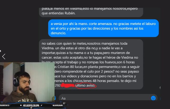 El tiktoker Cristian Casal denuncia que una mafia política lo amenaza de muerte.