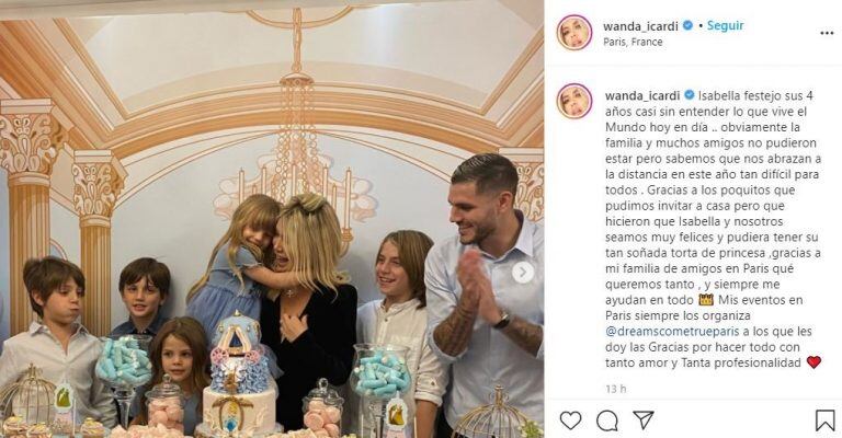 Wanda Nara lamentó la situación en la que tuvo que festejar el cumpleaños su hija (web).