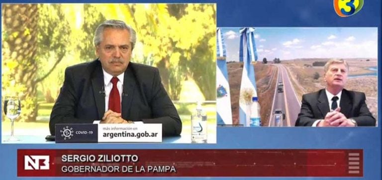 El presidente y el gobernador en la videoconferencia (Canal 3)