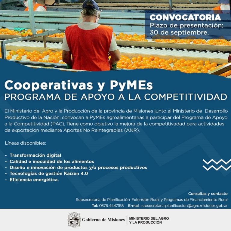 Convocatoria para mejorar la calidad competitiva de la agroproducción de Misiones.