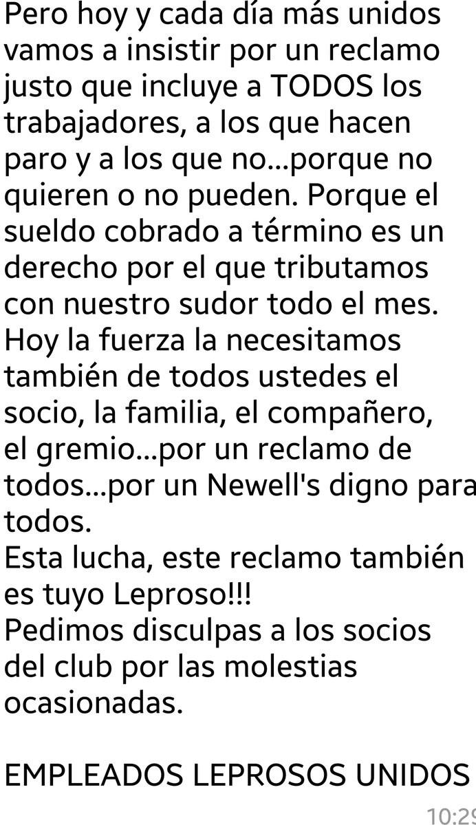 Comunicado de los empleados de Newell's por el atraso salarial